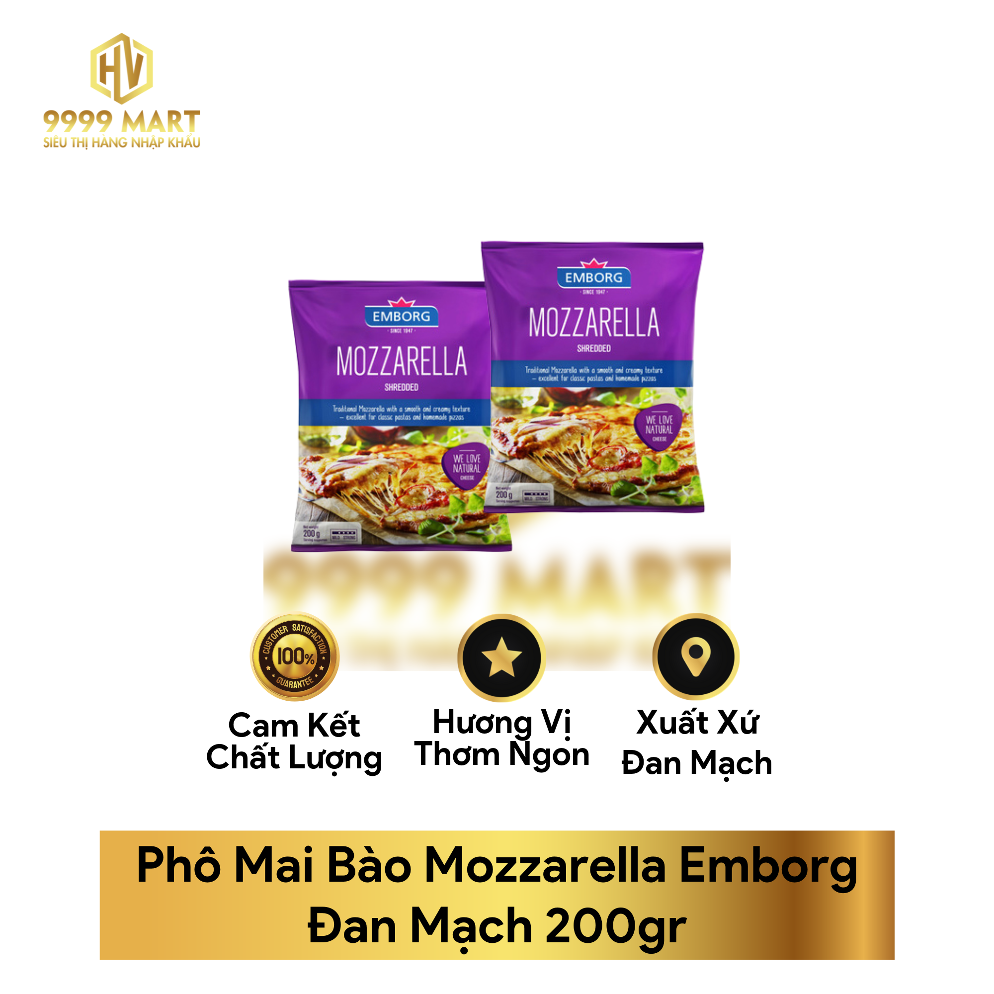 Phô Mai Bào Mozzarella Emborg Đan Mạch 200gr