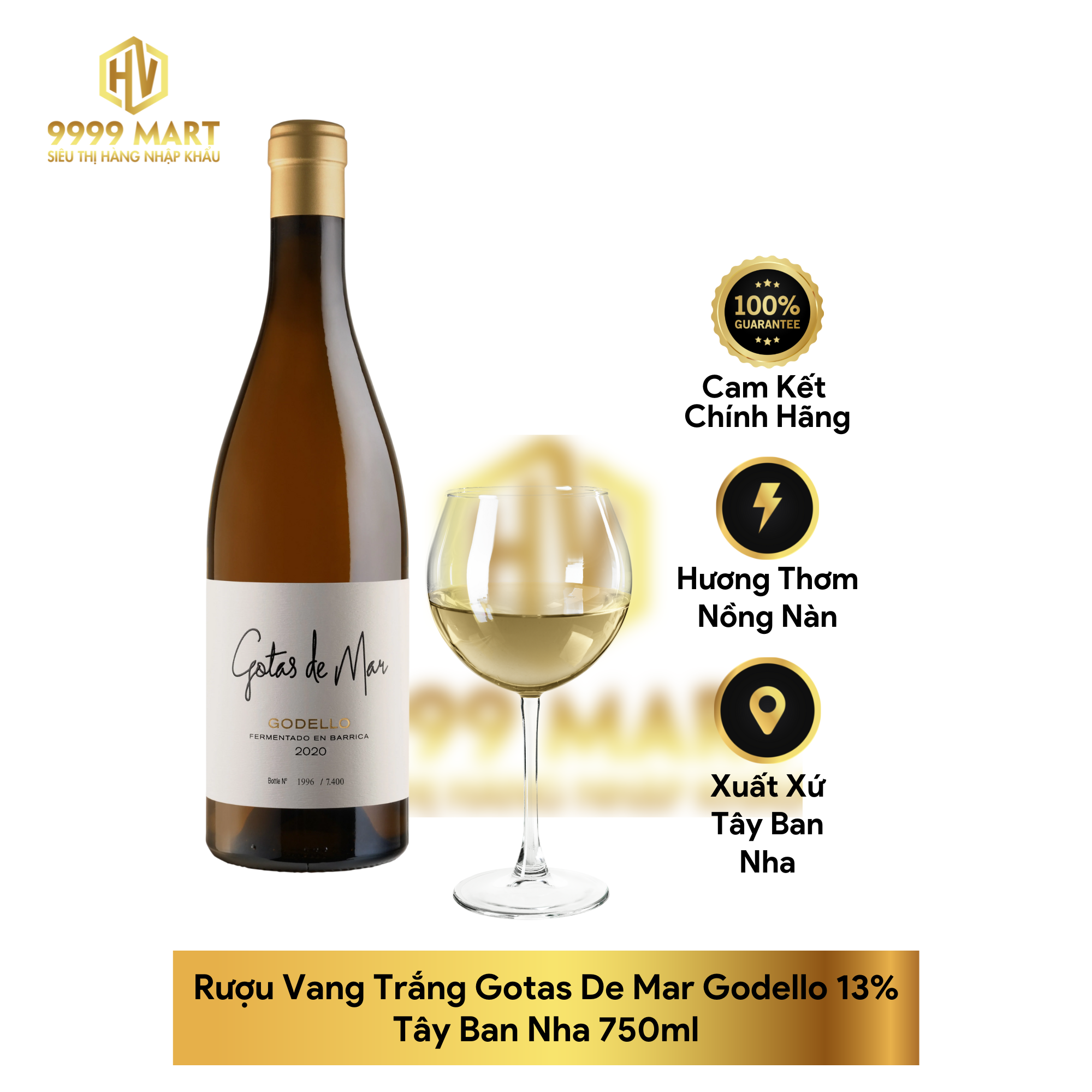 Rượu Vang Trắng Gotas De Mar Godello 13% Tây Ban Nha 750ml