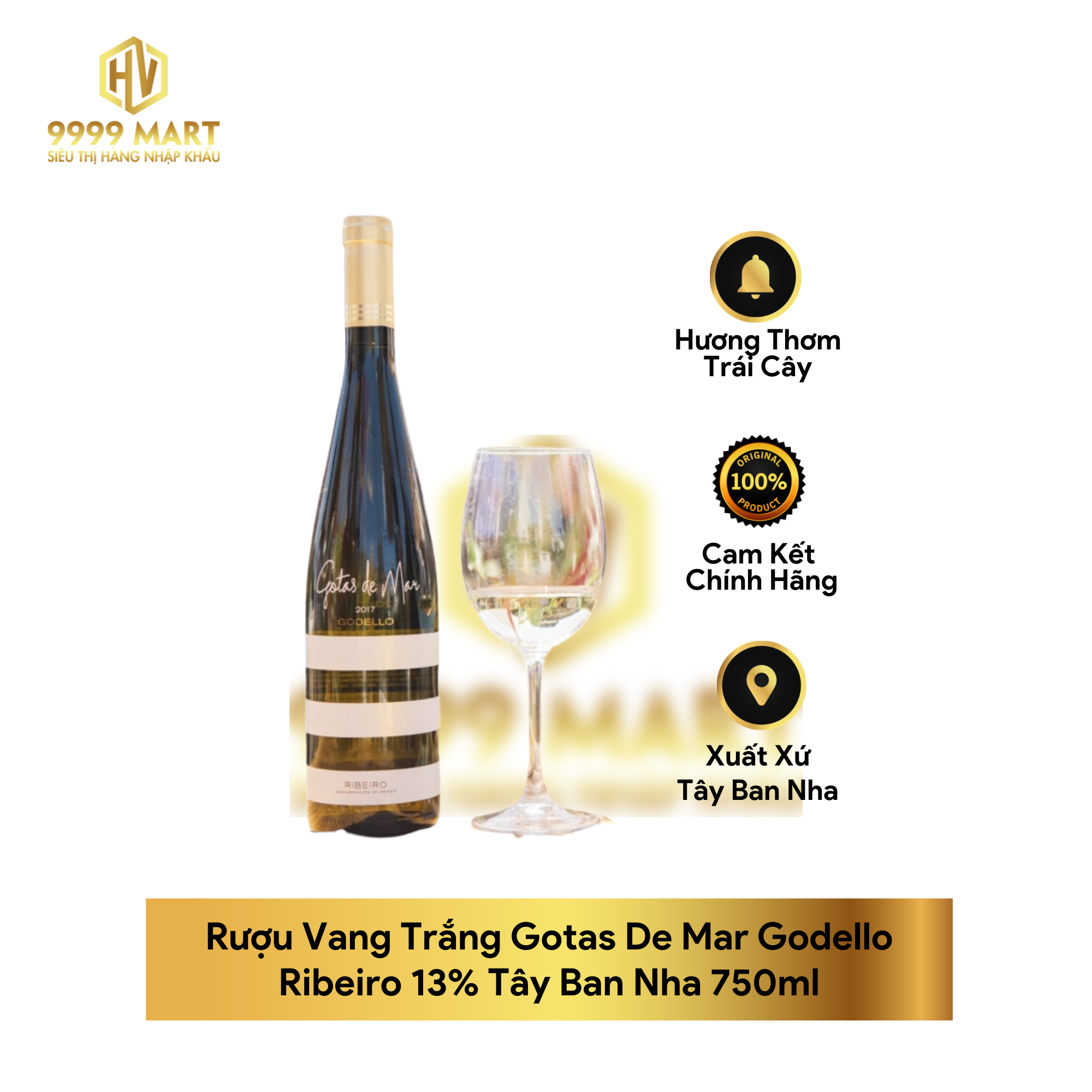 Rượu Vang Trắng Gotas De Mar Godello Ribeiro 13% Tây Ban Nha 750ml