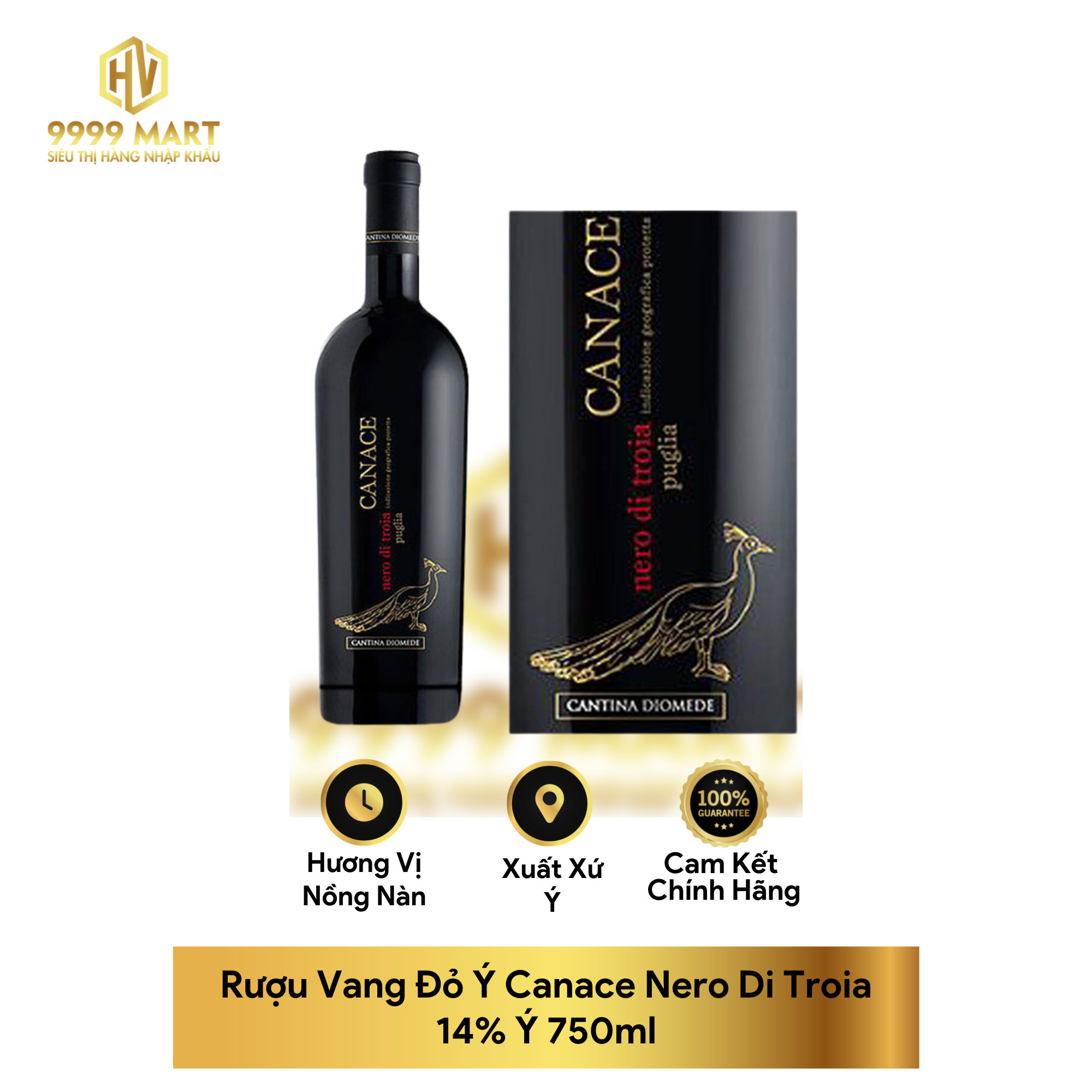 Rượu Vang Đỏ Ý Canace Nero Di Troia 14% Ý 750ml