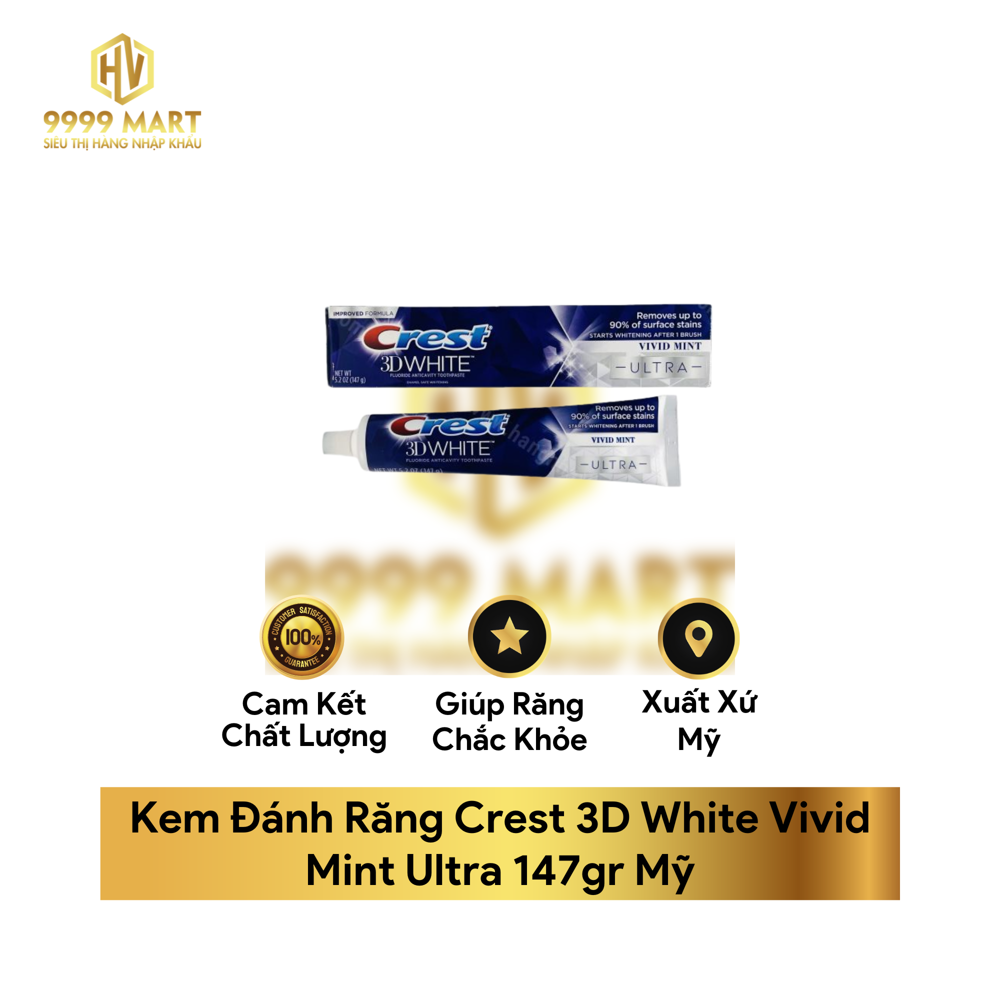 Kem Đánh Răng Crest 3D White Vivid Mint Ultra 147gr Mỹ