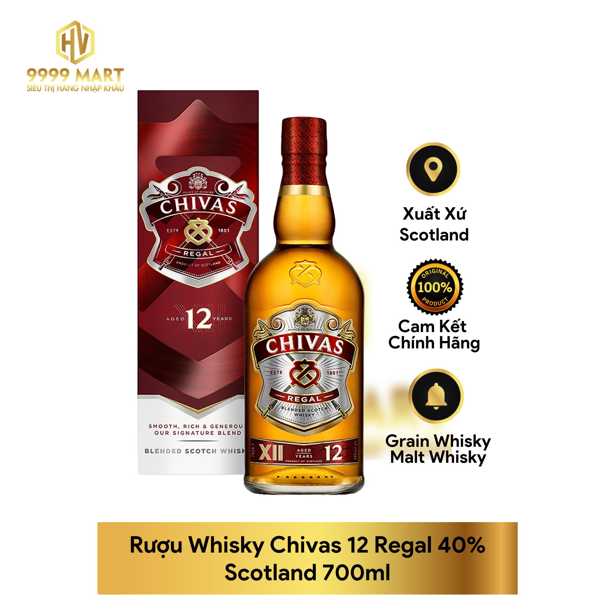 Rượu Whisky Chivas 12 Regal 40% Scotland 700ml