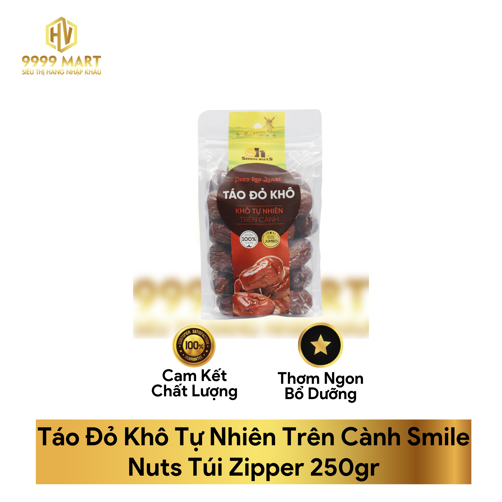 Táo Đỏ Khô Tự Nhiên Trên Cành Smile Nuts Túi Zipper 250gr