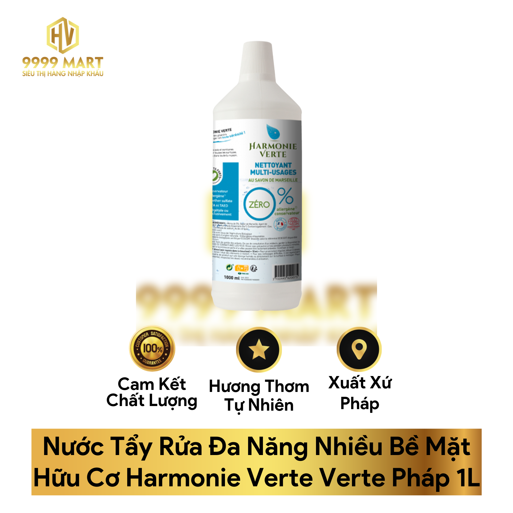 Nước Tẩy Rửa Đa Năng Nhiều Bề Mặt Hữu Cơ Harmonie Verte Verte Pháp 1L