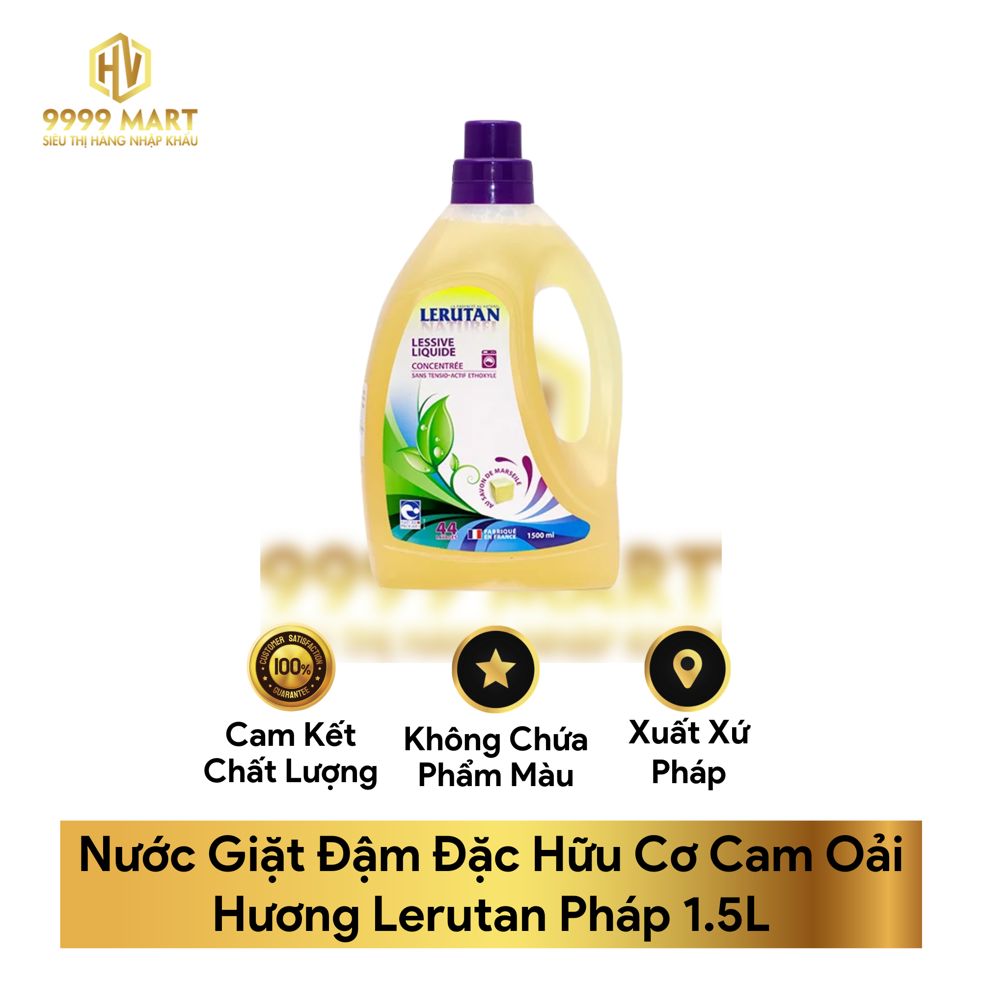 Nước Giặt Đậm Đặc Hữu Cơ Cam Oải Hương Lerutan Pháp 1.5L