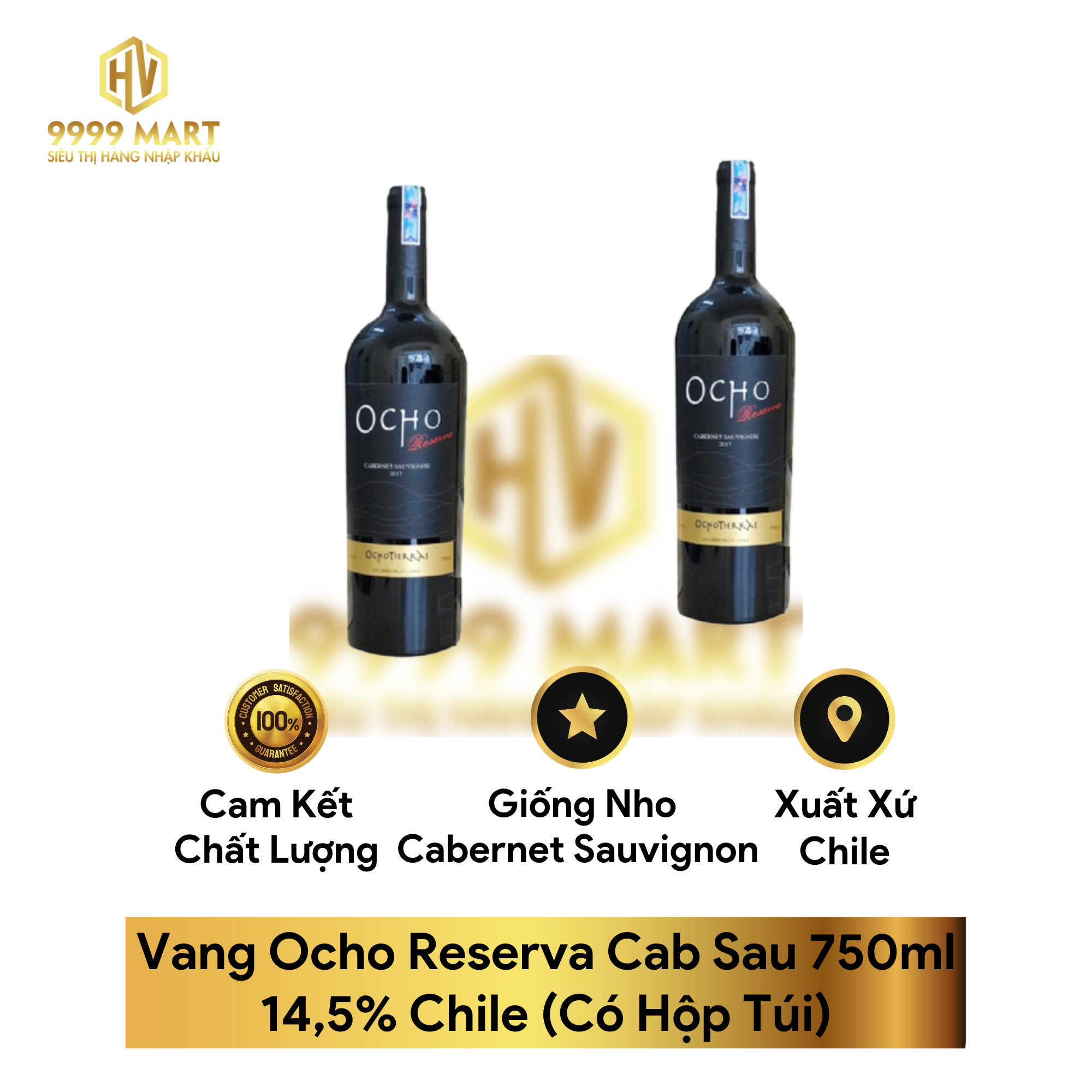 Vang Ocho Reserva Cab Sau 750ml 14,5% Chile (Có Hộp Túi)