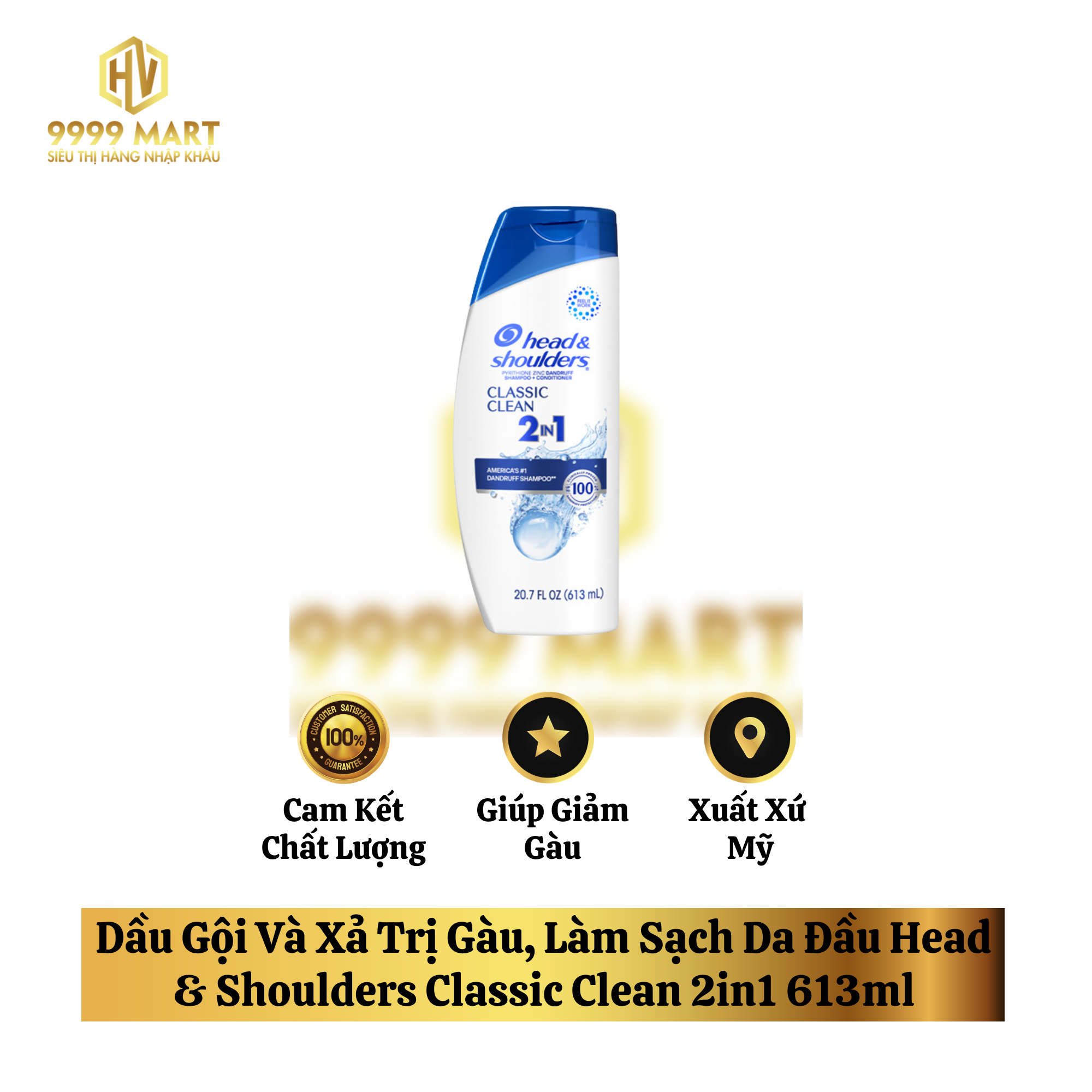 Dầu Gội Và Xả Trị Gàu, Làm Sạch Da Đầu Head & Shoulders Classic Clean 2in1 613ml
