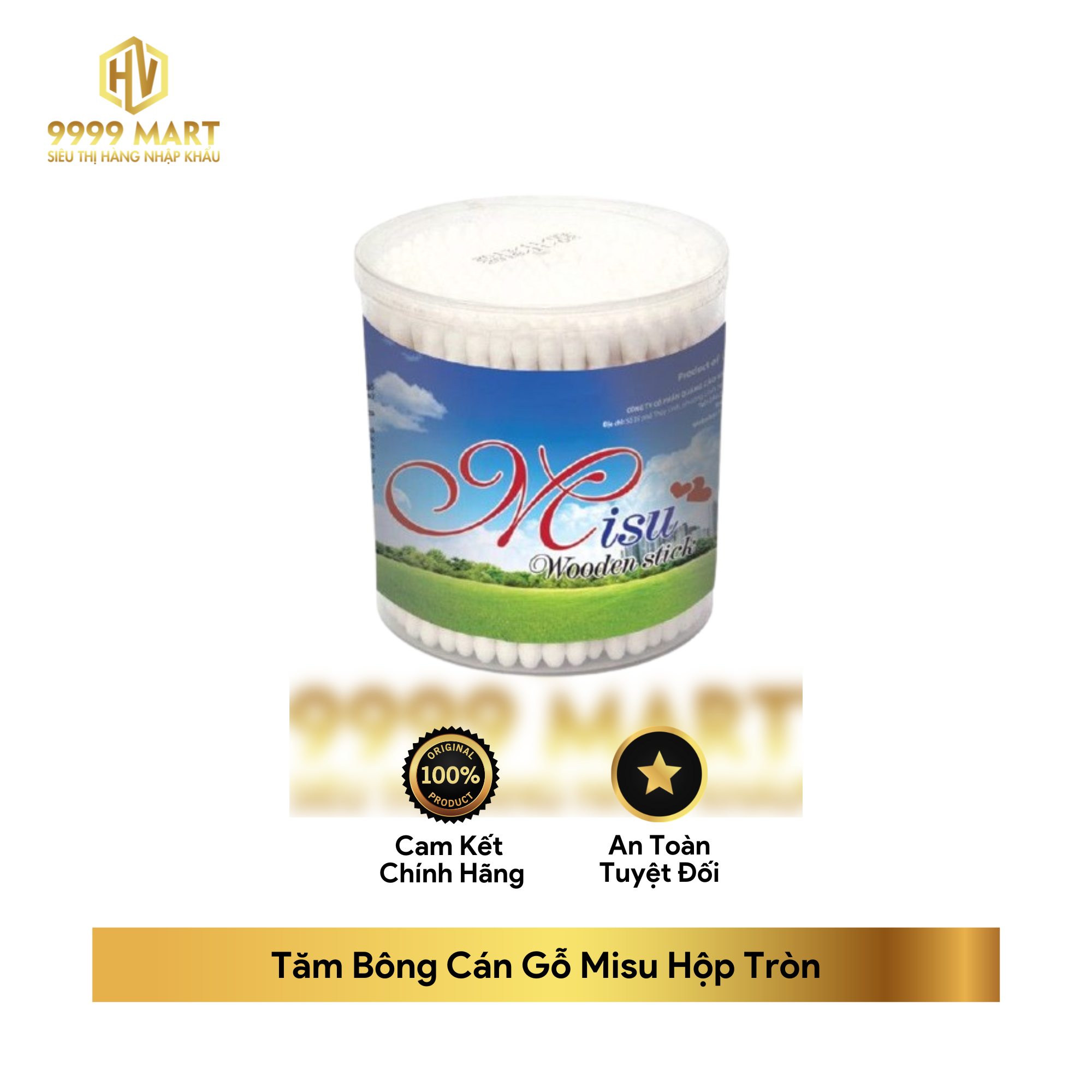 Tăm Bông Cán Gỗ Misu Hộp Tròn