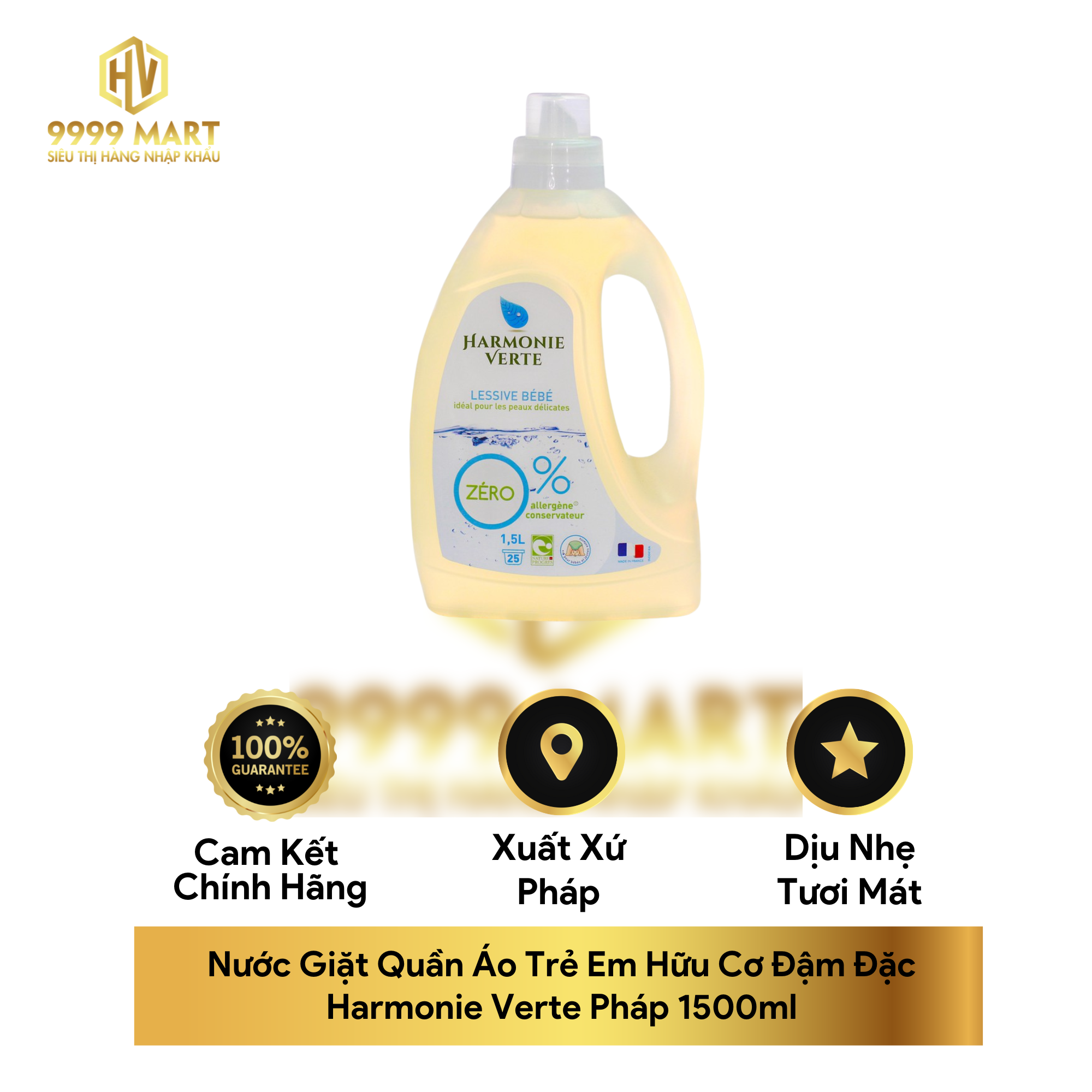 Nước Giặt Quần Áo Trẻ Em Hữu Cơ Đậm Đặc Harmonie Verte Pháp 1500ml
