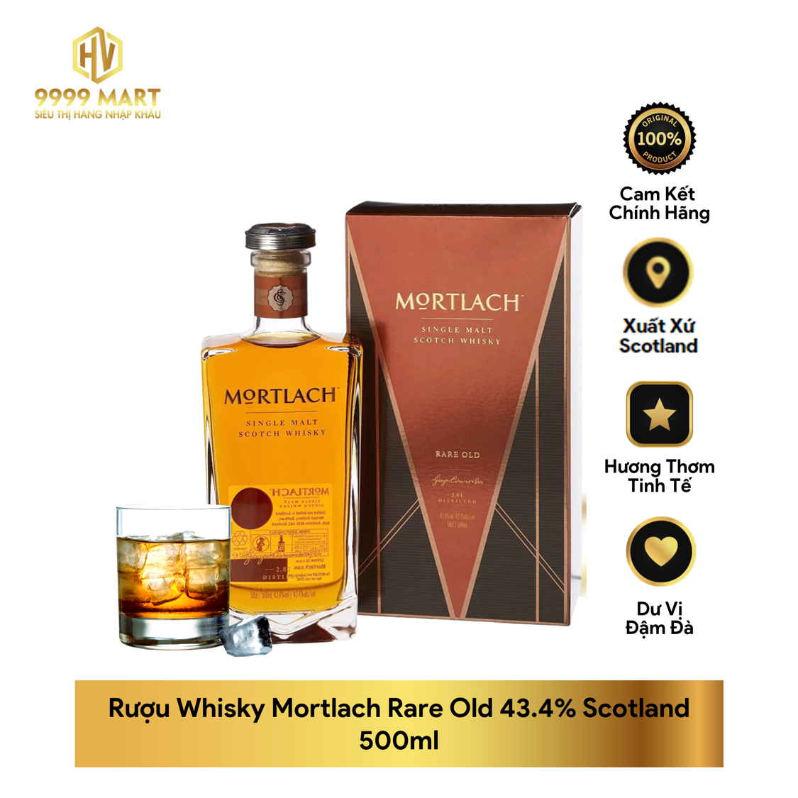 Rượu Whisky Mortlach Rare Old 43.4% Scotland 500ml