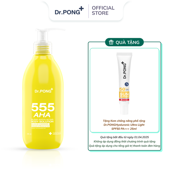 Sữa tẩy tế bào da chết, dưỡng ẩm và trắng da toàn thân Dr.PONG 555 AHA Blend Exfoliating 295ml