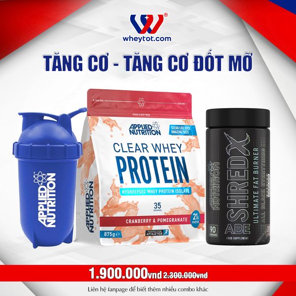 Combo Clear Whey 875gr + Shred X ABE + Bình Lắc Applied