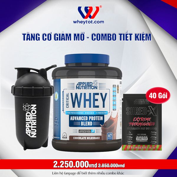 Combo Critical Whey 2kg + 40 Sample Shred X + Bình Lắc Applied