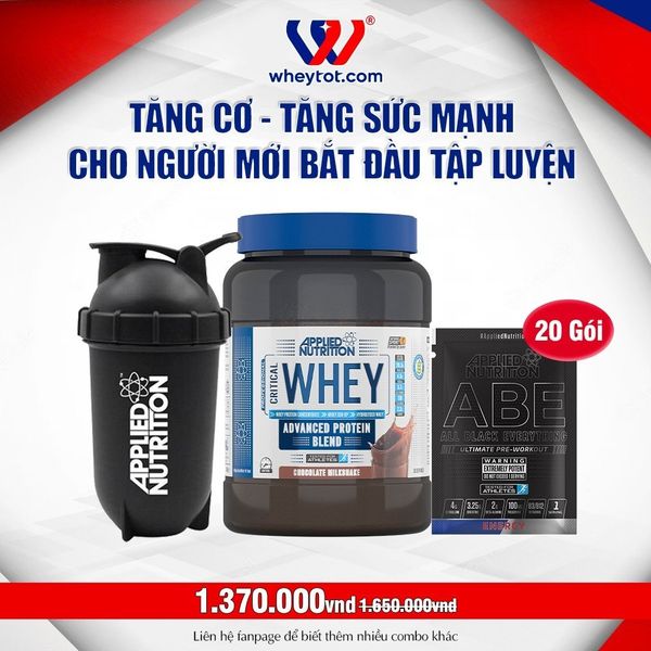 Combo Critical Whey 900gr + 20 Sample ABE + Bình Lắc Applied