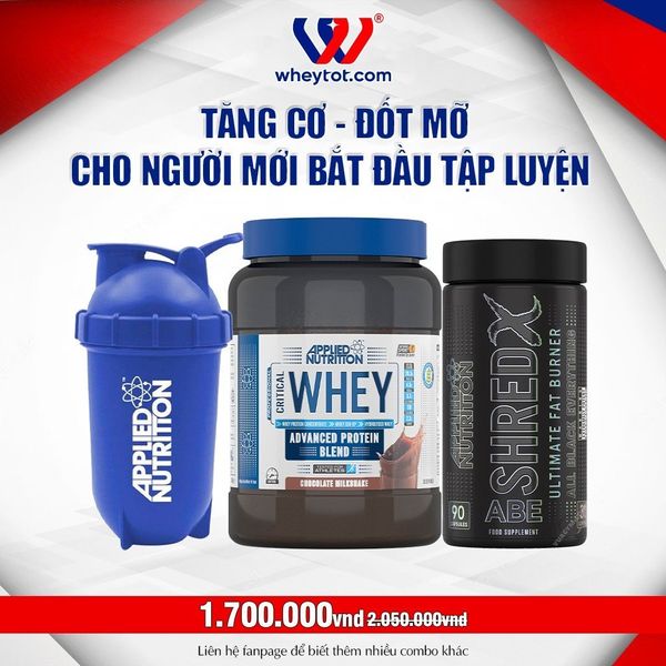 Combo Critical Whey 900gr + Shred X ABE + Bình Lắc Applied