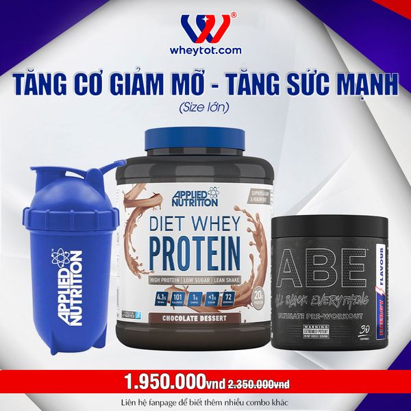 Combo Diet Whey 1.8kg + ABE Pre-Workout 315gr + Bình Lắc Applied