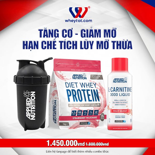 Combo Diet Whey 1kg + L Carnitine 480ml + Bình Lắc Applied