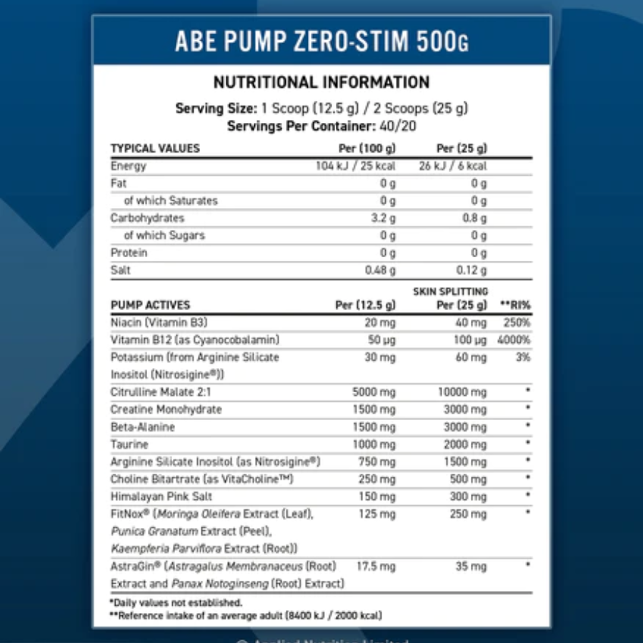Applied Nutrition ABE PUMP - ZERO STIM PRE-WORKOUT (500G)