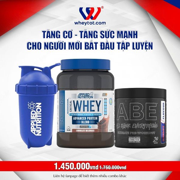 Combo Critical Whey 900gr + ABE Pre-Workout 315gr + Bình Lắc Applied