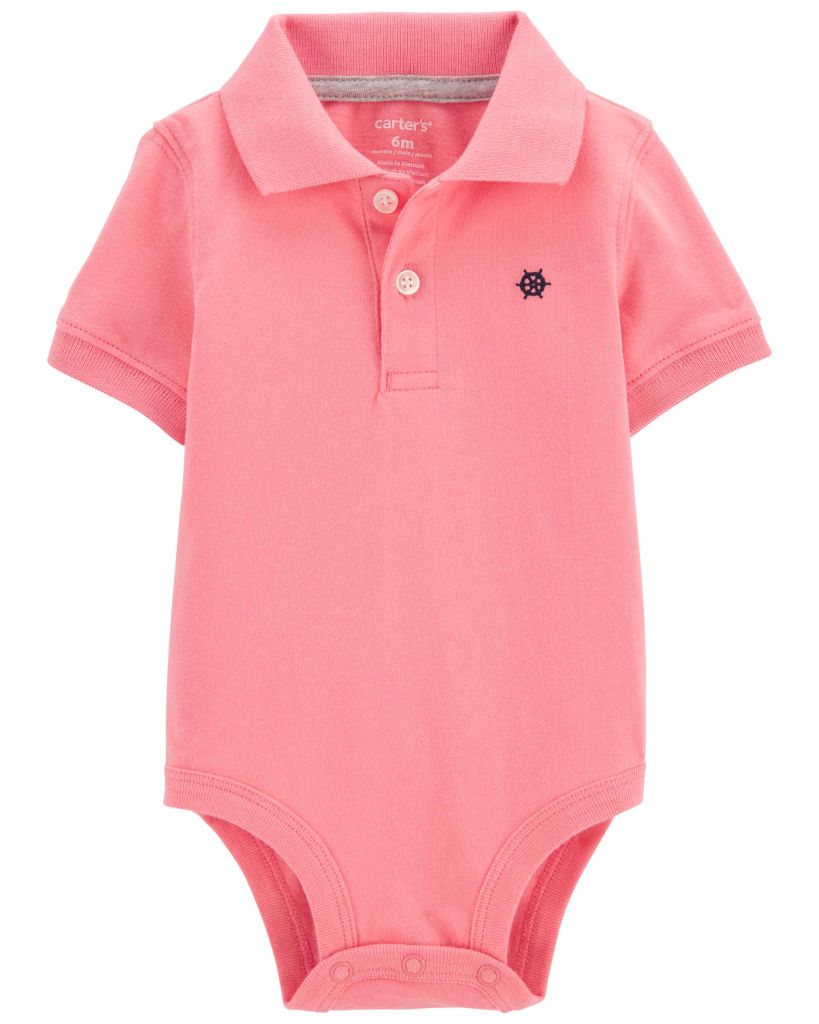 Bodysuit Liền Quần Cổ Polo Bé Trai Màu Hồng Carter's 0-24M