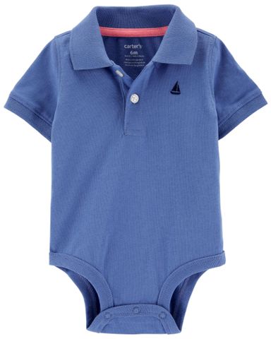 Bodysuit Liền Quần Cổ Polo Bé Trai Xanh Biển Carter's 0-24M