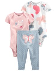 Set Gồm 2 Bodysuit Liền Quần Bé Gái Trắng Hồng Kèm Quần Dài Carter's 0-24M