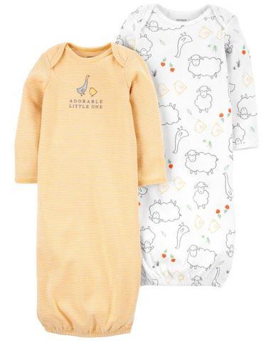 Set 2 Áo Ngủ Tay Dài Trắng Và Vàng Carter's 0-24M