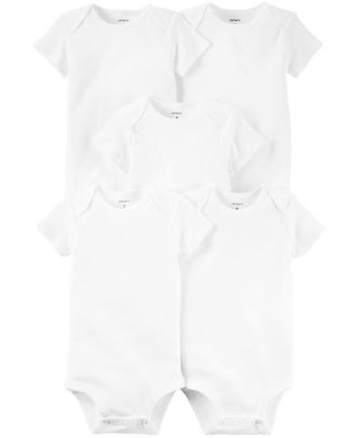 Set 5 Bodysuit Tay Ngắn Liền Quần Cho Bé Màu Trắng Carter's 0-24M