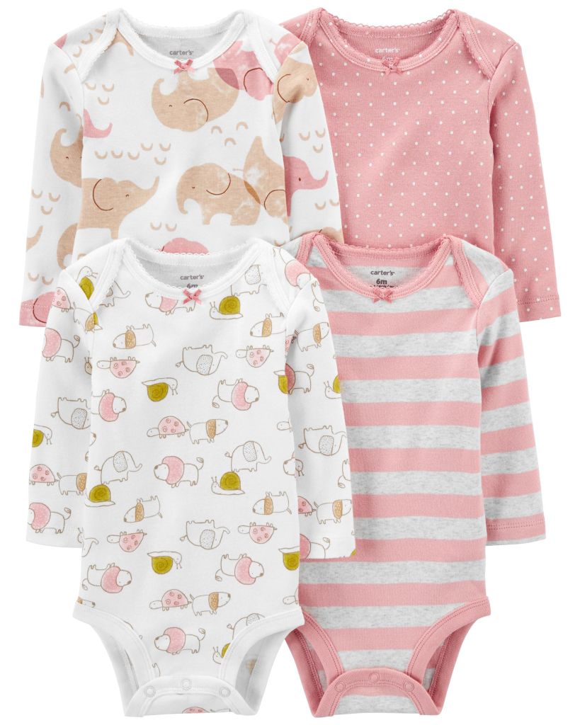 Set 4 Bodysuit Liền Quần Tay Dài Bé Gái Nhiều Màu Carter's 0-24M