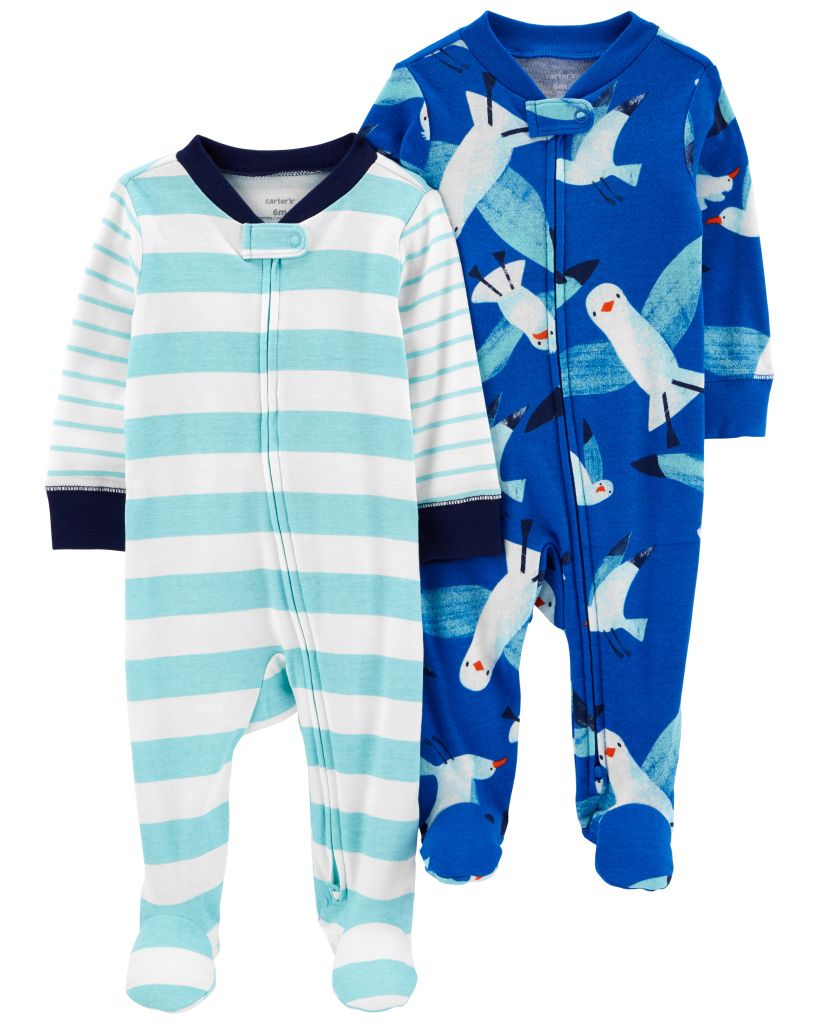 Set 2 Bodysuit Tay Dài Liền Quần Dài Bé Trai Xanh Biển Carter's 0-24M