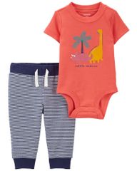 Set Bodysuit Liền Quần Bé Trai Màu Cam Kèm Quần Dài Kẻ Xanh Carter's 0-24M