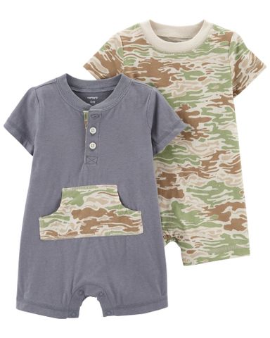 Set 2 Romper Áo Liền Quần Bé Trai Hình Rằn Ri Và Xám Carter's 0-24M