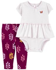 Set Bodysuit Liền Quần Trắng Kèm Quần Dài Tím Hình Lá Cây Carter's 0-24M