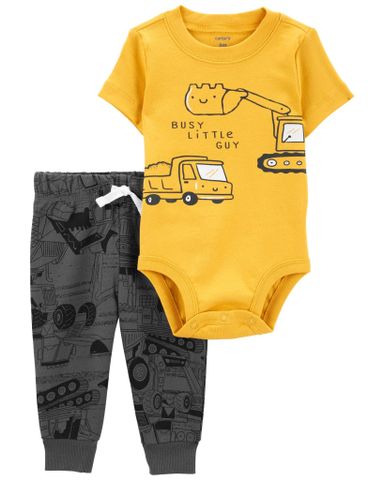 Set Bodysuit Liền Quần Bé Trai Màu Vàng Kèm Quần Dài Carter's 0-24M