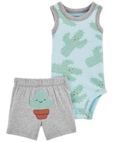 Set Bodysuit Liền Quần Bé Trai Hình Xương Rồng Kèm Quần Ngắn Carter's 0-24M