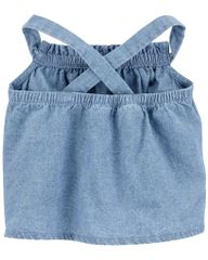 Set Áo 2 Dây Bé Gái Denim Thắt Nơ Kèm Quần Ngắn Hình Hoa Lá Carter's 0-24M