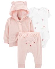 Set Gồm Bộ Quần Áo Dài Có Nón Bé Gái Hồng Hình Con Cừu Kèm Bodysuit Liền Quần Carter's 0-24M