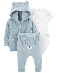 Set Gồm Bộ Quần Áo Dài Có Nón Bé Trai Gấu Xanh Kèm Bodysuit Liền Quần Carter's 0-24M