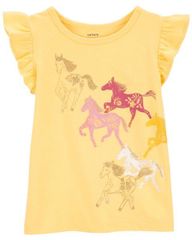 Áo Tay Ngắn Nhún Bèo Bé Gái Màu Vàng Hình Đàn Ngựa Carter's 0-24M