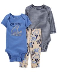 Set Gồm 2 Bodysuit Liền Quần Bé Trai Xanh Xám Kèm Quần Dài Carter's 0-24M