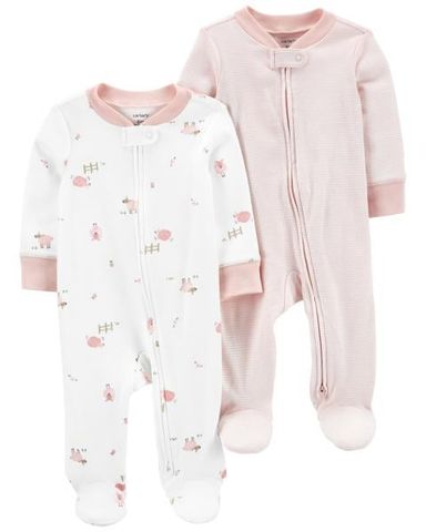 Set 2 Bodysuit Tay Dài Liền Quần Dài Bé Gái Hình Cừu Carter's 0-24M