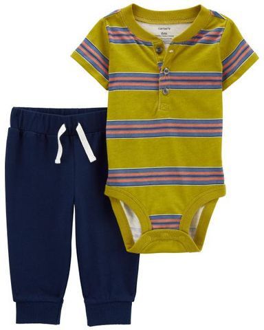 Set Bodysuit Liền Quần Bé Trai Màu Vàng Kèm Quần Dài Màu Xanh Navy Carter's 0-24M