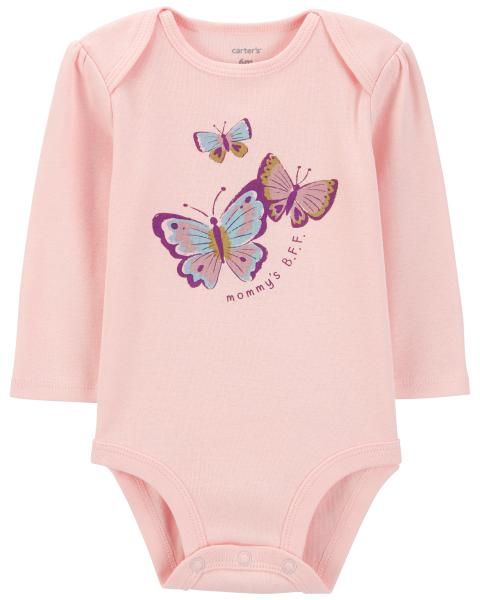 Bodysuit Liền Quần Bé Gái Màu Hồng Hình Bướm Carter's 0-24M