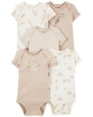 Set 5 Bodysuit Liền Quần Màu Nâu Và Trắng Carter's 0-24M