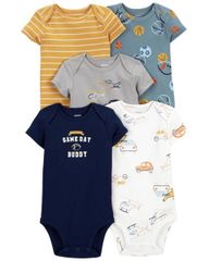 Set 5 Bodysuit Liền Quần Bé Trai Nhiều Màu Hình Ô Tô Và Bóng Rổ Carter's 0-24M