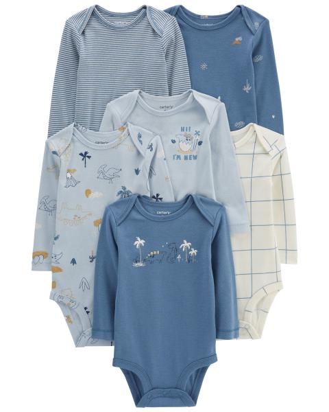 Set 6 Bodysuit Liền Quần Bé Trai Màu Xanh Dương Nhiều Họa Tiết Carter's 0-24M