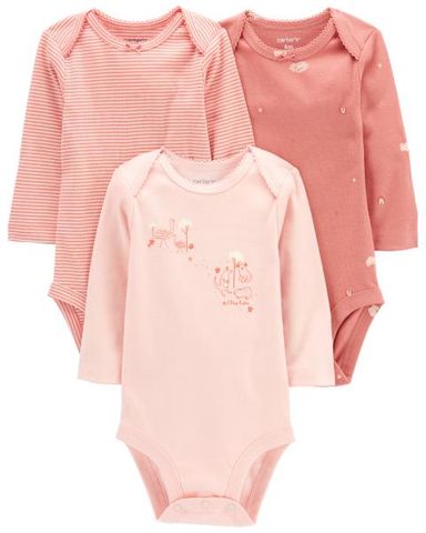 Set 3 Bodysuit Liền Quần Bé Gái Màu Hồng Carter's 0-24M