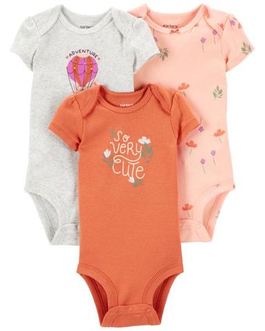 Set 3 Bodysuit Liền Quần Bé Gái Màu Hồng Và Cam Carter's 0-24M