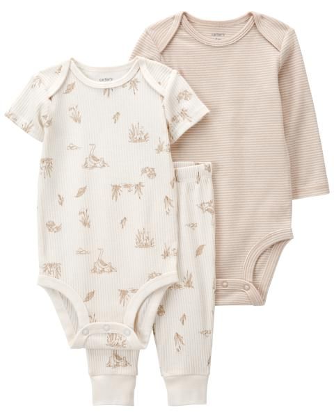 Set 2 Bodysuit Liền Quần Màu Trắng Và Be Kèm Quần Dài Carter's 0-24M