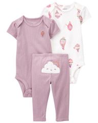 Set 2 Bodysuit Liền Quần Bé Gái Màu Tím Kèm Quần Dài Carter's 0-24M